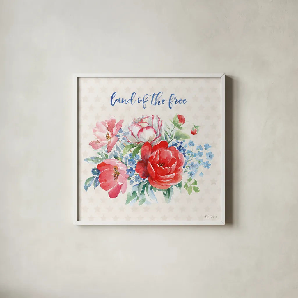 Americana Style II by Beth Grove. Shown in a crisp white glass frame for a clean and minimalist style. Available as an archival giclee rolled canvas, fine art paper, or poster print. SKU 69481a.