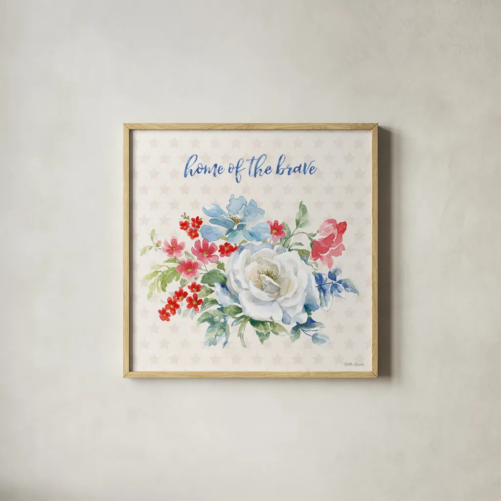 Americana Style III by Beth Grove. Shown in a natural wood glass frame for a timeless modern aesthetic. Available as an archival giclee rolled canvas, fine art paper, or poster print. SKU 69482a.