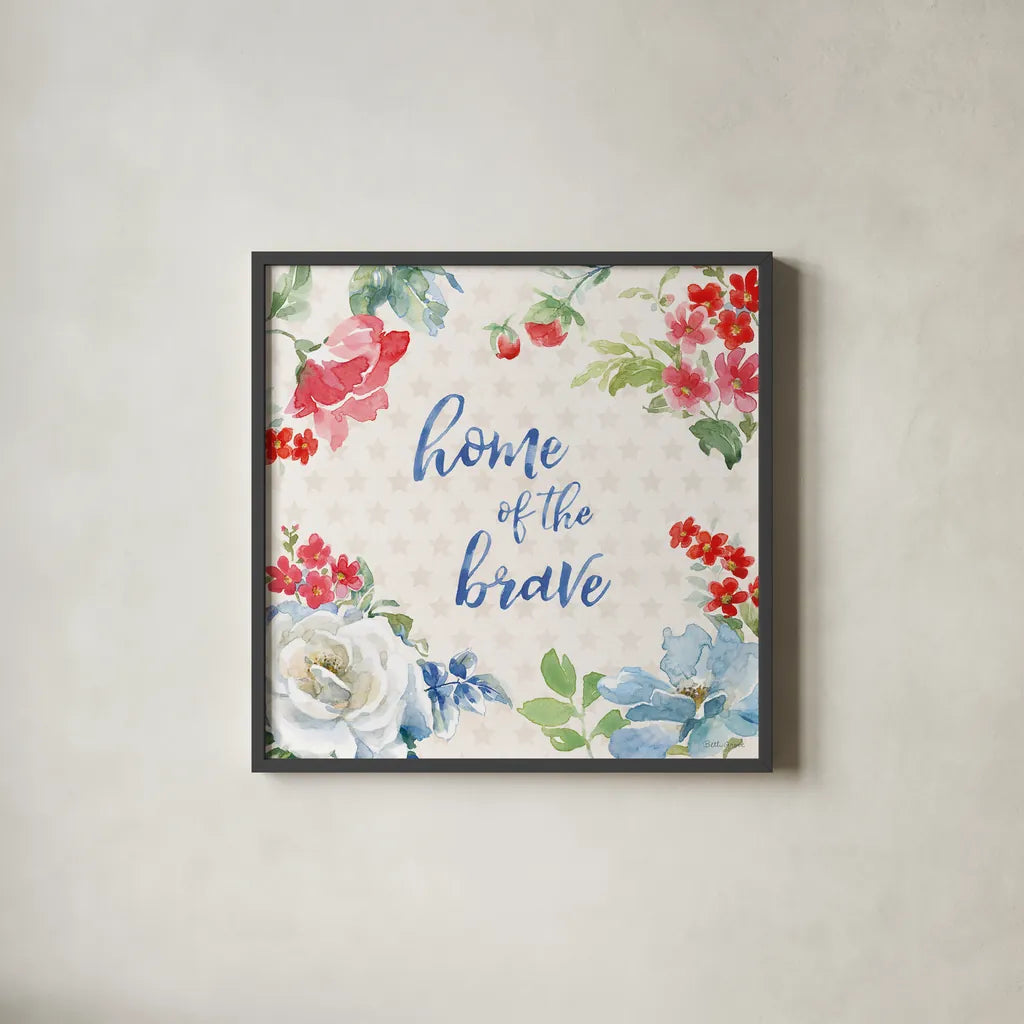 Americana Style V by Beth Grove. Shown in a sleek black glass frame for a contemporary gallery look. Available as an archival giclee rolled canvas, fine art paper, or poster print. SKU 69484a.