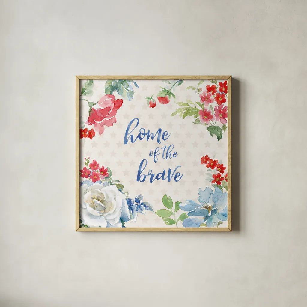 Americana Style V by Beth Grove. Shown in a natural wood glass frame for a timeless modern aesthetic. Available as an archival giclee rolled canvas, fine art paper, or poster print. SKU 69484a.