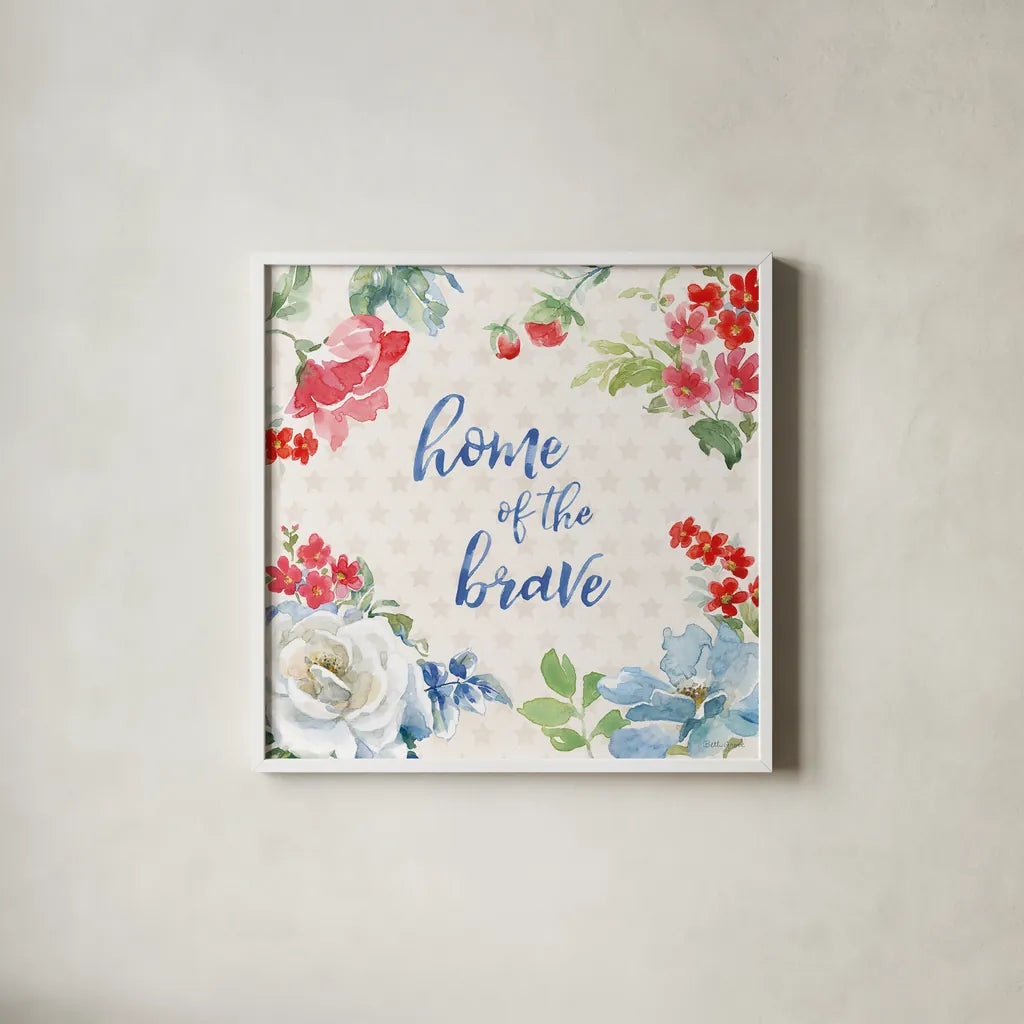 Americana Style V by Beth Grove. Shown in a crisp white glass frame for a clean and minimalist style. Available as an archival giclee rolled canvas, fine art paper, or poster print. SKU 69484a.