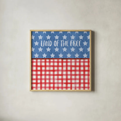 Americana Style VI by Beth Grove. Shown in a natural wood glass frame for a timeless modern aesthetic. Available as an archival giclee rolled canvas, fine art paper, or poster print. SKU 69485a.