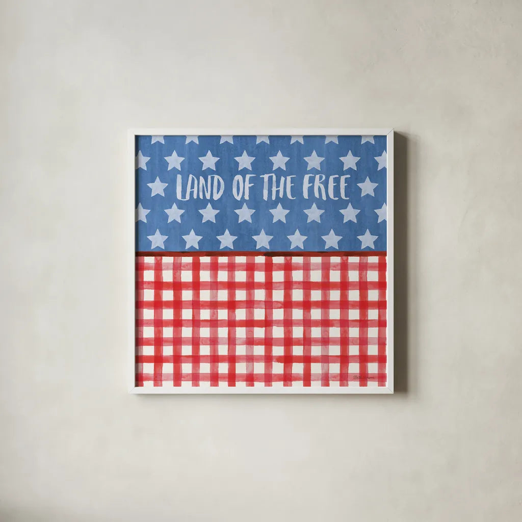 Americana Style VI by Beth Grove. Shown in a crisp white glass frame for a clean and minimalist style. Available as an archival giclee rolled canvas, fine art paper, or poster print. SKU 69485a.