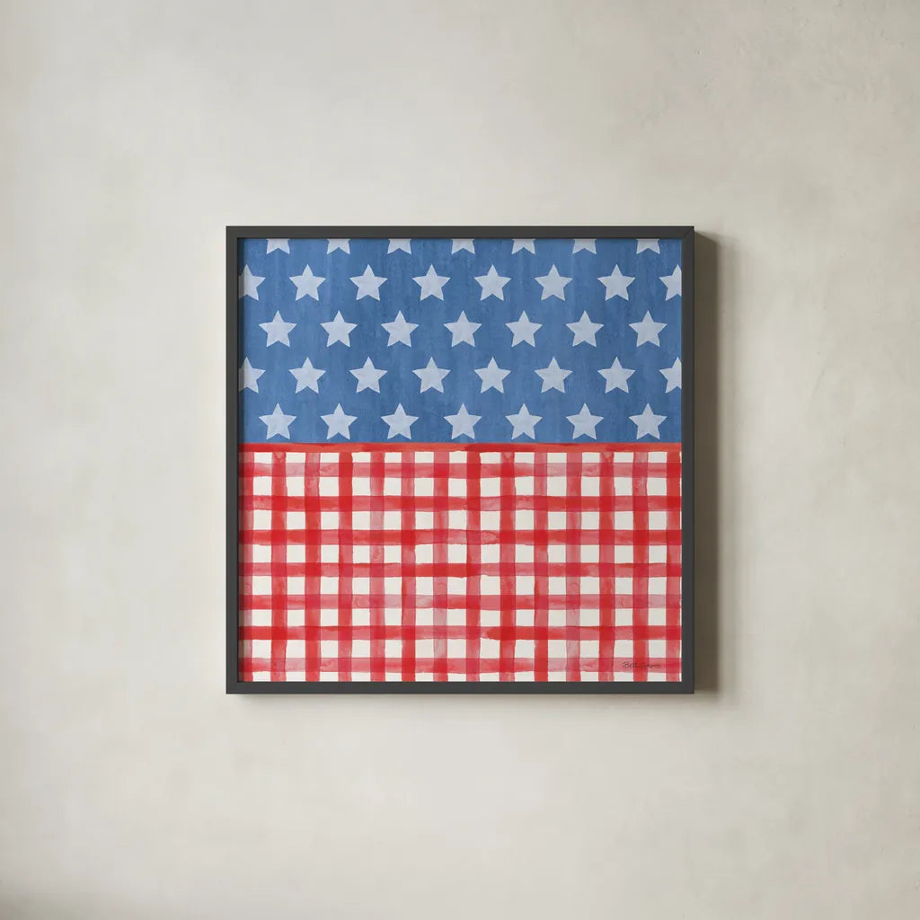 Americana Style VI No Words by Beth Grove. Shown in a sleek black glass frame for a contemporary gallery look. Available as an archival giclee rolled canvas, fine art paper, or poster print. SKU 70413a.