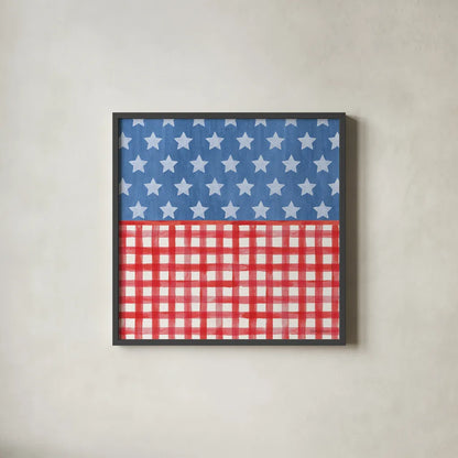 Americana Style VI No Words by Beth Grove. Shown in a sleek black glass frame for a contemporary gallery look. Available as an archival giclee rolled canvas, fine art paper, or poster print. SKU 70413a.