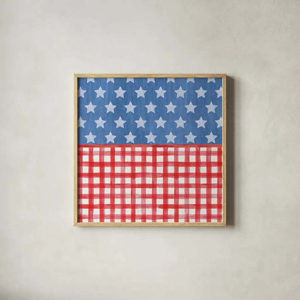 Americana Style VI No Words by Beth Grove. Shown in a natural wood glass frame for a timeless modern aesthetic. Available as an archival giclee rolled canvas, fine art paper, or poster print. SKU 70413a.