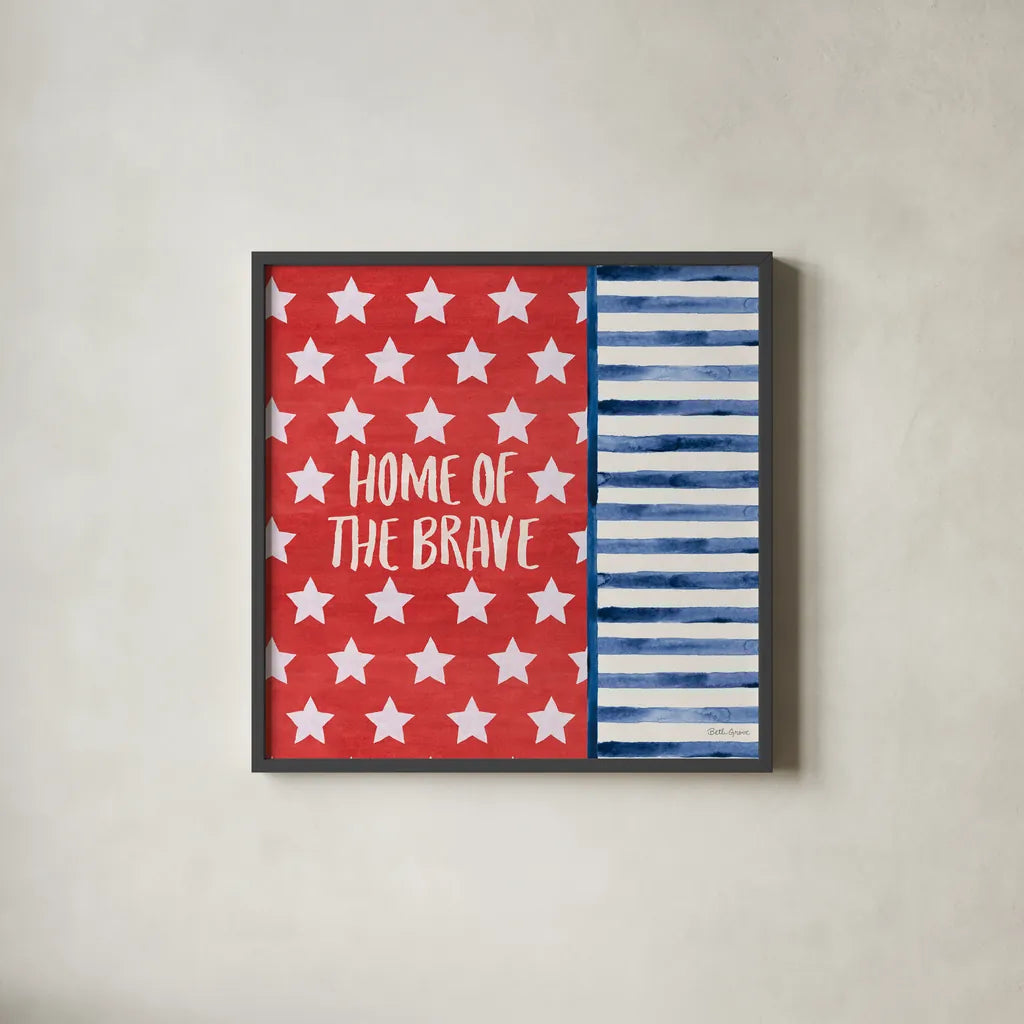 Americana Style VII by Beth Grove. Shown in a sleek black glass frame for a contemporary gallery look. Available as an archival giclee rolled canvas, fine art paper, or poster print. SKU 69486a.