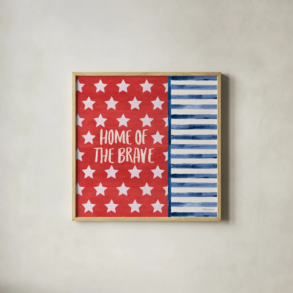 Americana Style VII by Beth Grove. Shown in a natural wood glass frame for a timeless modern aesthetic. Available as an archival giclee rolled canvas, fine art paper, or poster print. SKU 69486a.