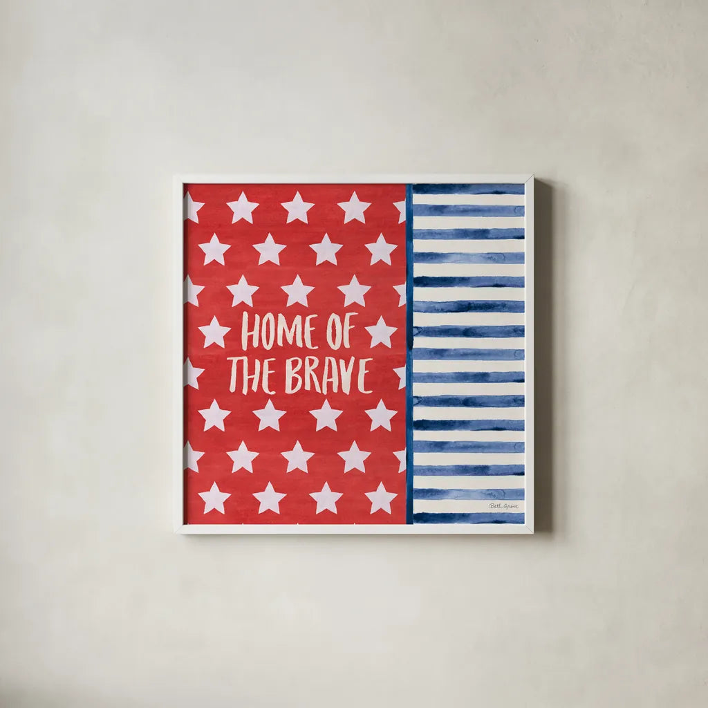 Americana Style VII by Beth Grove. Shown in a crisp white glass frame for a clean and minimalist style. Available as an archival giclee rolled canvas, fine art paper, or poster print. SKU 69486a.