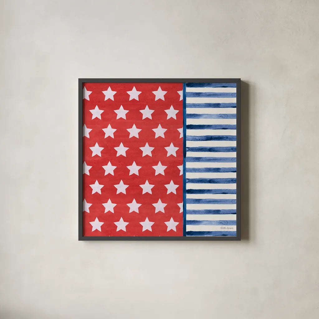 Americana Style VII No Words by Beth Grove. Shown in a sleek black glass frame for a contemporary gallery look. Available as an archival giclee rolled canvas, fine art paper, or poster print. SKU 70414a.