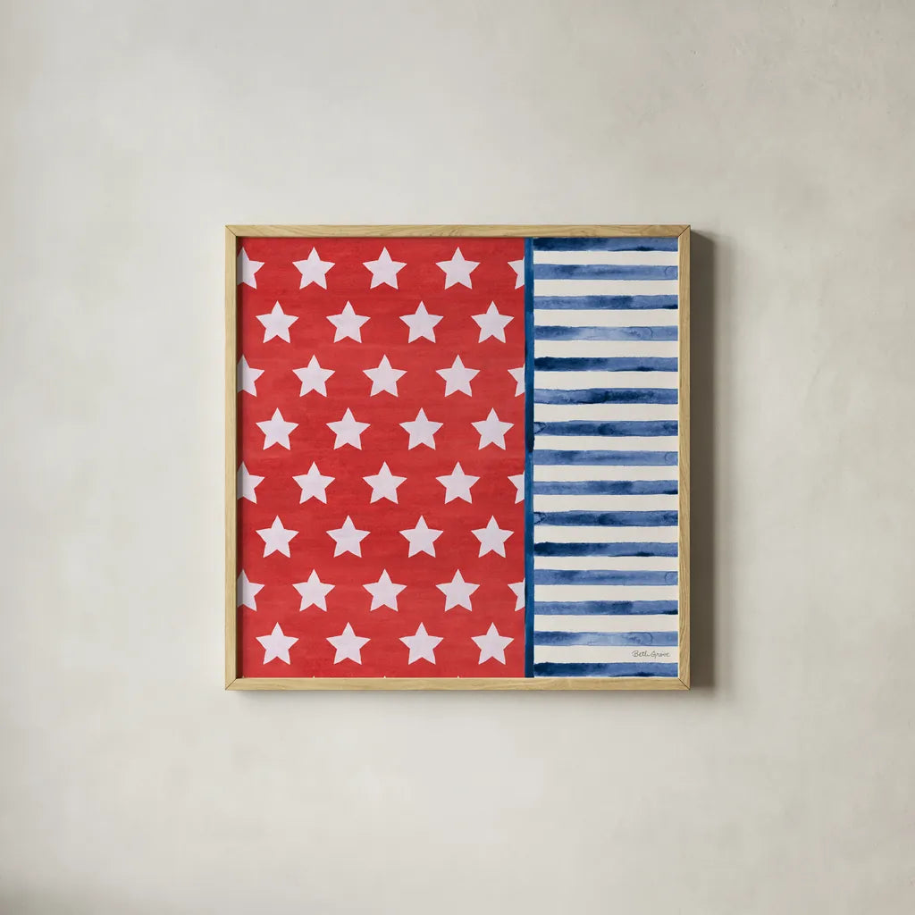 Americana Style VII No Words by Beth Grove. Shown in a natural wood glass frame for a timeless modern aesthetic. Available as an archival giclee rolled canvas, fine art paper, or poster print. SKU 70414a.