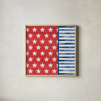 Americana Style VII No Words by Beth Grove. Shown in a natural wood glass frame for a timeless modern aesthetic. Available as an archival giclee rolled canvas, fine art paper, or poster print. SKU 70414a.