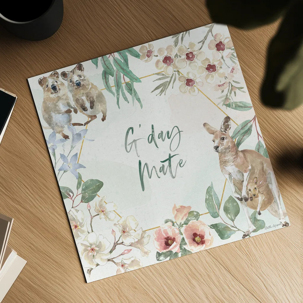 Aussie Love III by Beth Grove. Shown as a detailed flat fine art print, highlighting archival giclee quality. Available as an archival giclee rolled canvas, fine art paper, or poster print. SKU 62830a.