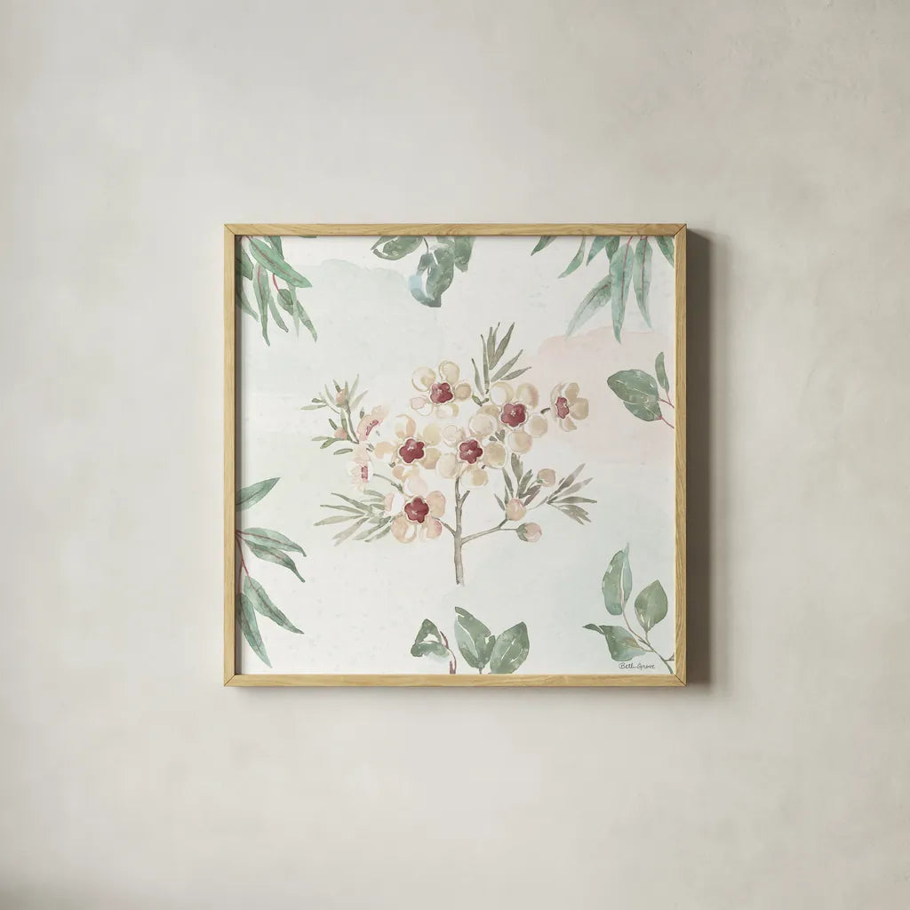 Aussie Love IX by Beth Grove. Shown in a natural wood glass frame for a timeless modern aesthetic. Available as an archival giclee rolled canvas, fine art paper, or poster print. SKU 62836a.