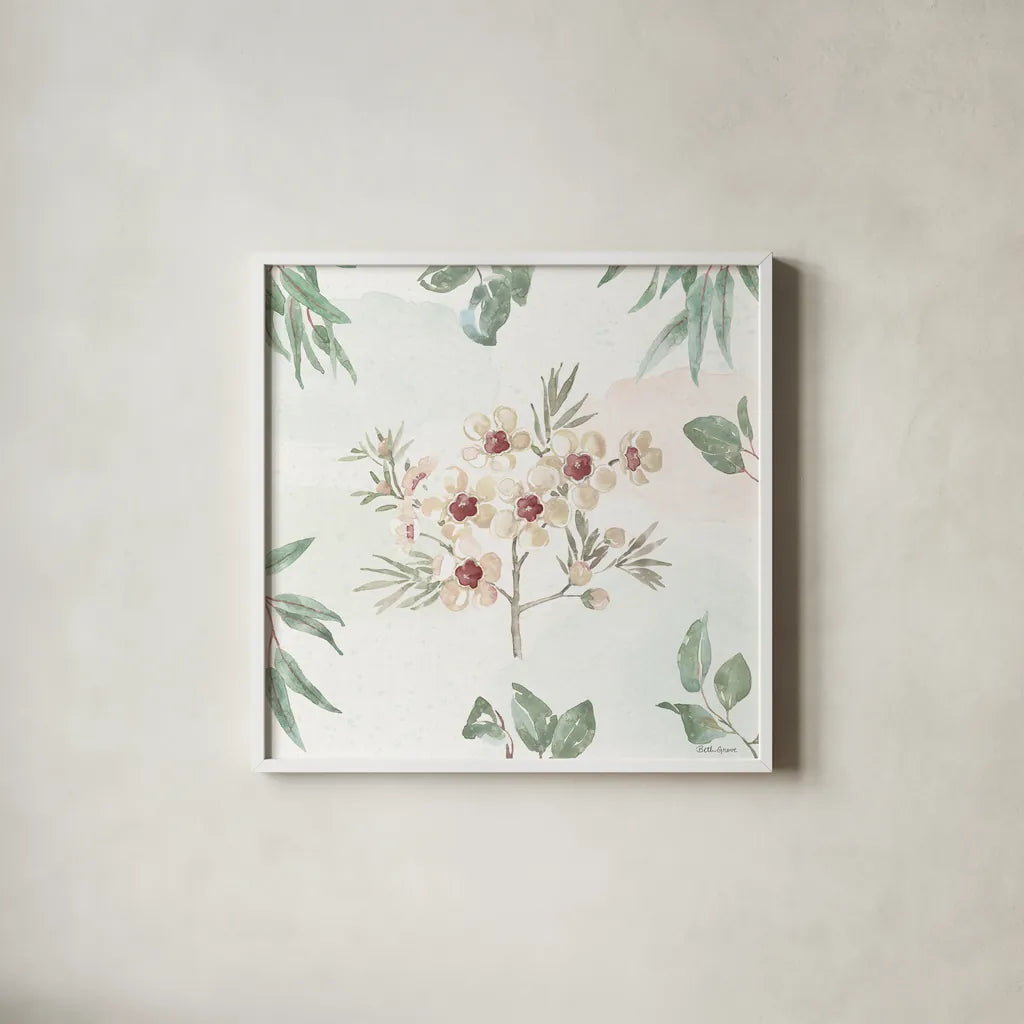 Aussie Love IX by Beth Grove. Shown in a crisp white glass frame for a clean and minimalist style. Available as an archival giclee rolled canvas, fine art paper, or poster print. SKU 62836a.