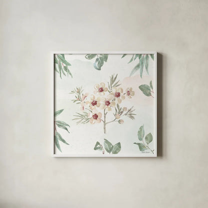 Aussie Love IX by Beth Grove. Shown in a crisp white glass frame for a clean and minimalist style. Available as an archival giclee rolled canvas, fine art paper, or poster print. SKU 62836a.