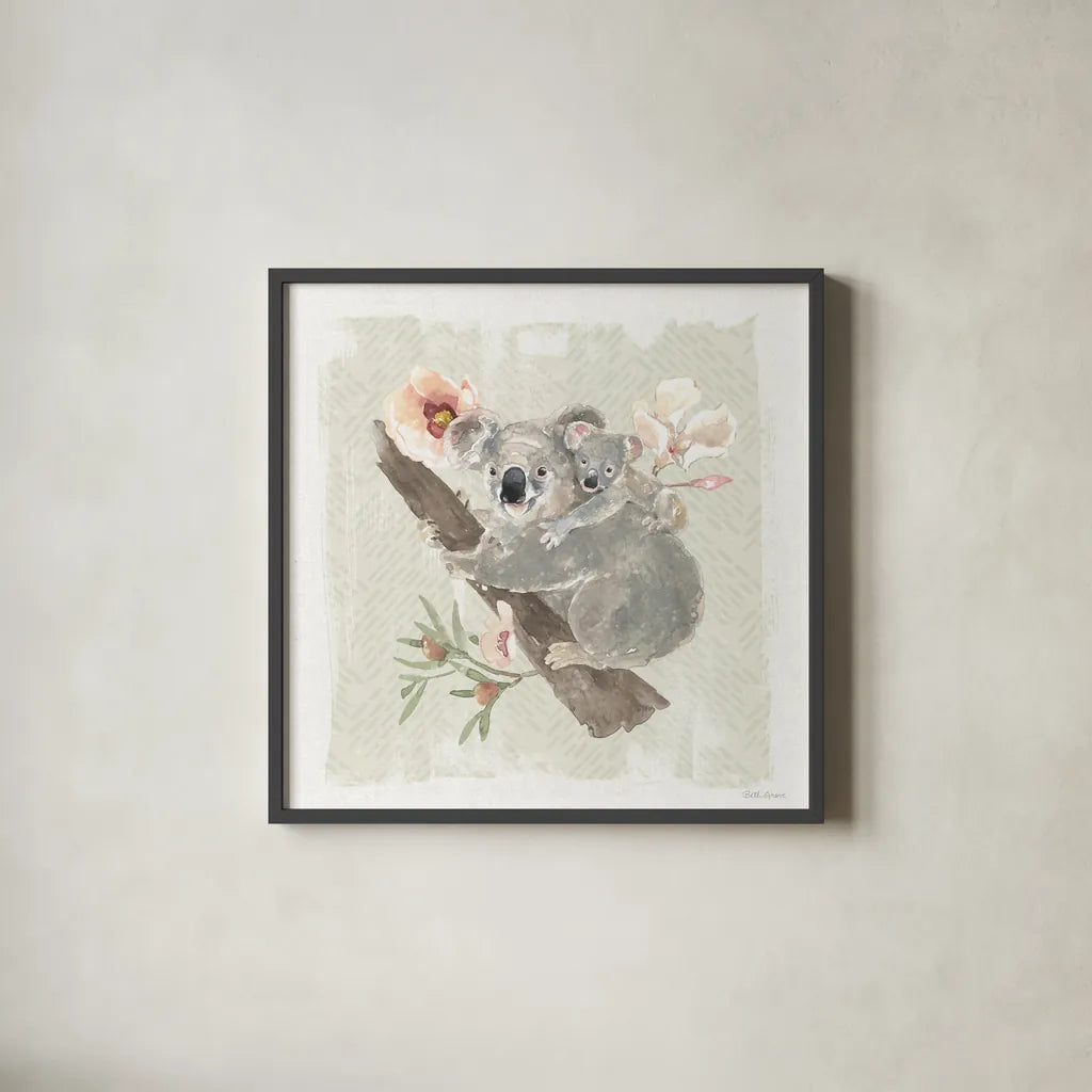 Aussie Love VII by Beth Grove. Shown in a sleek black glass frame for a contemporary gallery look. Available as an archival giclee rolled canvas, fine art paper, or poster print. SKU 62834a.