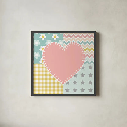 Baby Quilt I by Beth Grove. Shown in a sleek black glass frame for a contemporary gallery look. Available as an archival giclee rolled canvas, fine art paper, or poster print. SKU 24660a.