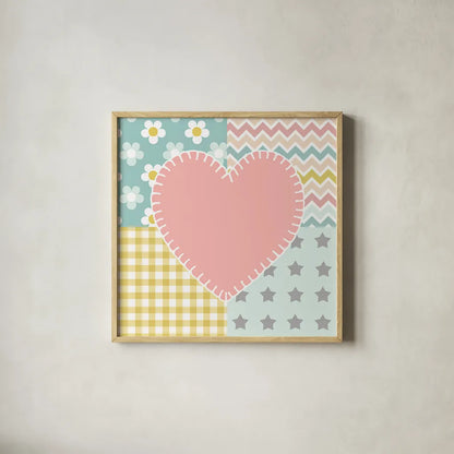 Baby Quilt I by Beth Grove. Shown in a natural wood glass frame for a timeless modern aesthetic. Available as an archival giclee rolled canvas, fine art paper, or poster print. SKU 24660a.