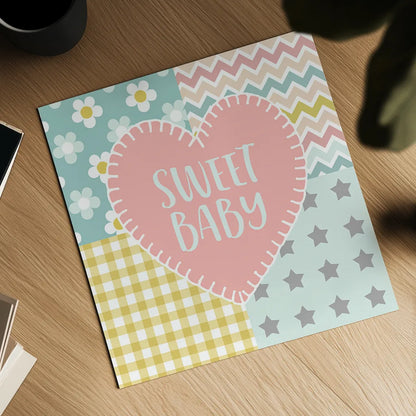 Baby Quilt I Sweet Baby by Beth Grove. Shown as a detailed flat fine art print, highlighting archival giclee quality. Available as an archival giclee rolled canvas, fine art paper, or poster print. SKU 32058a.