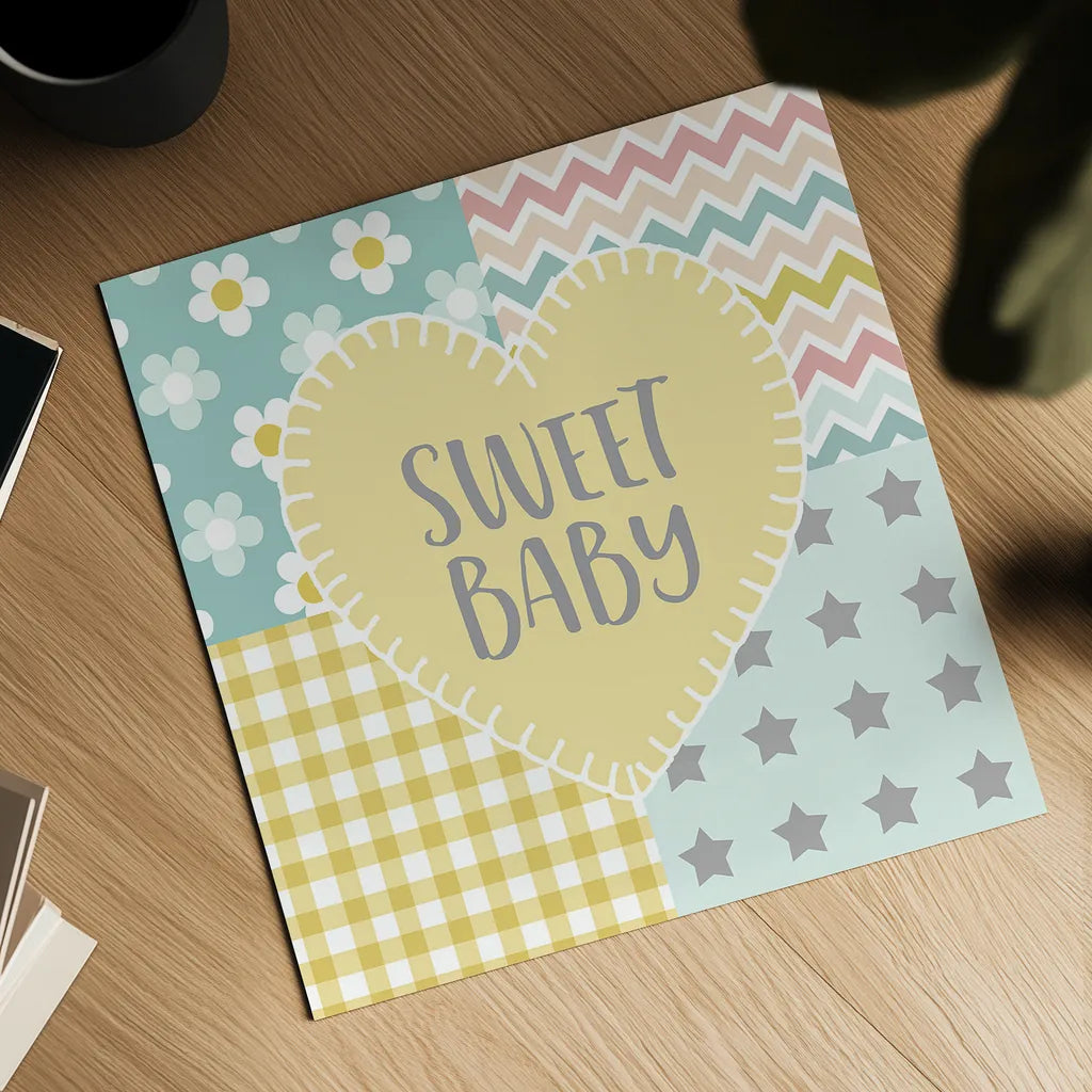 Baby Quilt I Sweet Baby Yellow by Beth Grove. Shown as a detailed flat fine art print, highlighting archival giclee quality. Available as an archival giclee rolled canvas, fine art paper, or poster print. SKU 32242a.