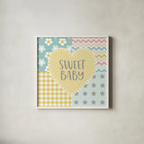 Baby Quilt I Sweet Baby Yellow by Beth Grove. Shown in a crisp white glass frame for a clean and minimalist style. Available as an archival giclee rolled canvas, fine art paper, or poster print. SKU 32242a.