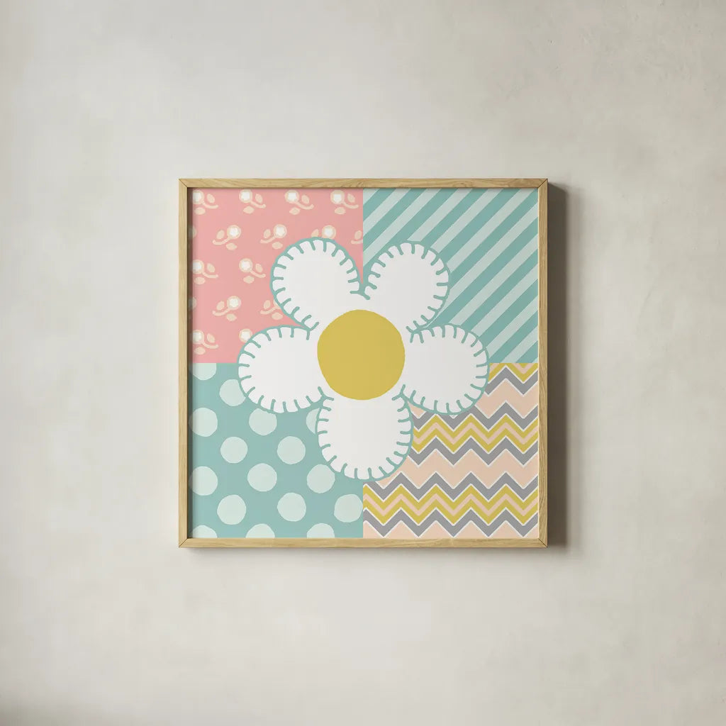 Baby Quilt II by Beth Grove. Shown in a natural wood glass frame for a timeless modern aesthetic. Available as an archival giclee rolled canvas, fine art paper, or poster print. SKU 24661a.