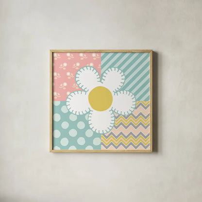 Baby Quilt II by Beth Grove. Shown in a natural wood glass frame for a timeless modern aesthetic. Available as an archival giclee rolled canvas, fine art paper, or poster print. SKU 24661a.