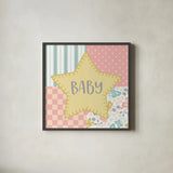 Baby Quilt IV Baby Yellow by Beth Grove. Shown in a sleek black glass frame for a contemporary gallery look. Available as an archival giclee rolled canvas, fine art paper, or poster print. SKU 32243a.