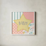 Baby Quilt IV Baby Yellow by Beth Grove. Shown in a crisp white glass frame for a clean and minimalist style. Available as an archival giclee rolled canvas, fine art paper, or poster print. SKU 32243a.