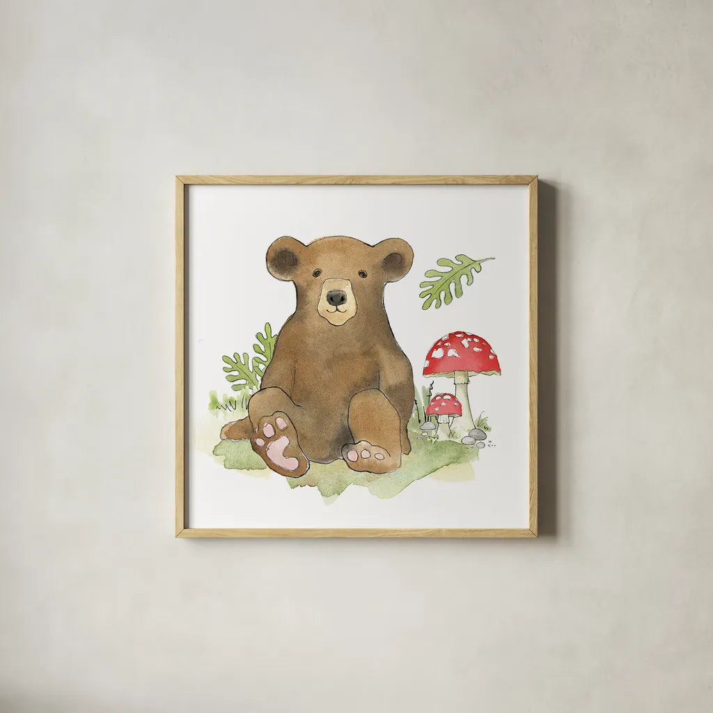 Baby Woodland II by Beth Grove. Shown in a natural wood glass frame for a timeless modern aesthetic. Available as an archival giclee rolled canvas, fine art paper, or poster print. SKU 27731a.