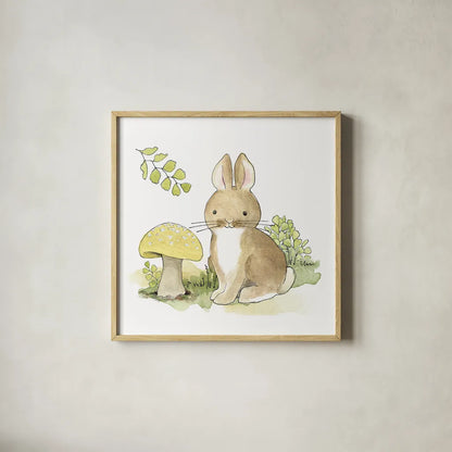 Baby Woodland IV by Beth Grove. Shown in a natural wood glass frame for a timeless modern aesthetic. Available as an archival giclee rolled canvas, fine art paper, or poster print. SKU 27733a.