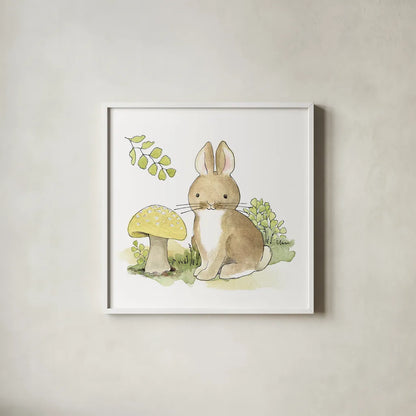 Baby Woodland IV by Beth Grove. Shown in a crisp white glass frame for a clean and minimalist style. Available as an archival giclee rolled canvas, fine art paper, or poster print. SKU 27733a.