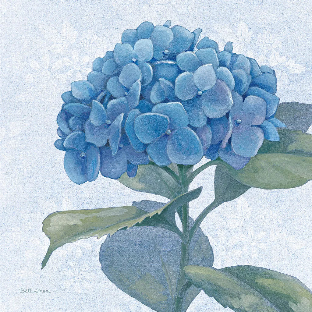Blue Hydrangea IV Light by Beth Grove. SKU 21477a. Archival Giclee Fine art print for wall decor.