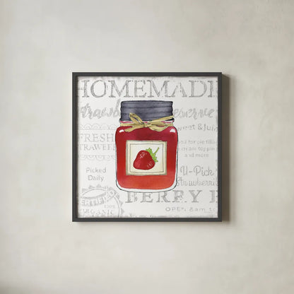 Canning Kitchen I by Beth Grove. Shown in a sleek black glass frame for a contemporary gallery look. Available as an archival giclee rolled canvas, fine art paper, or poster print. SKU 32186a.