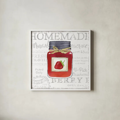 Canning Kitchen I by Beth Grove. Shown in a crisp white glass frame for a clean and minimalist style. Available as an archival giclee rolled canvas, fine art paper, or poster print. SKU 32186a.