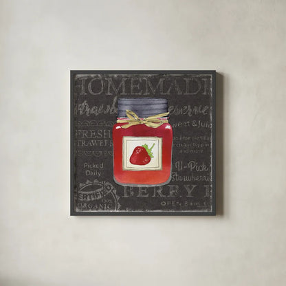 Canning Kitchen I black by Beth Grove. Shown in a sleek black glass frame for a contemporary gallery look. Available as an archival giclee rolled canvas, fine art paper, or poster print. SKU 32190a.