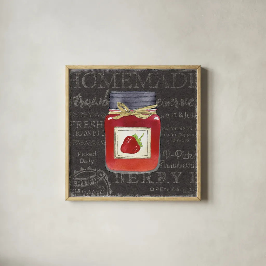 Canning Kitchen I black by Beth Grove. Shown in a natural wood glass frame for a timeless modern aesthetic. Available as an archival giclee rolled canvas, fine art paper, or poster print. SKU 32190a.