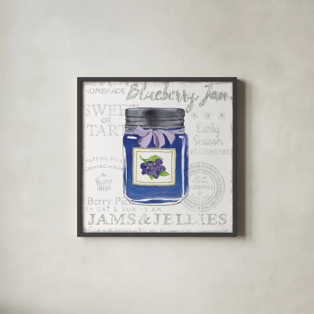 Canning Kitchen II by Beth Grove. Shown in a sleek black glass frame for a contemporary gallery look. Available as an archival giclee rolled canvas, fine art paper, or poster print. SKU 32187a.