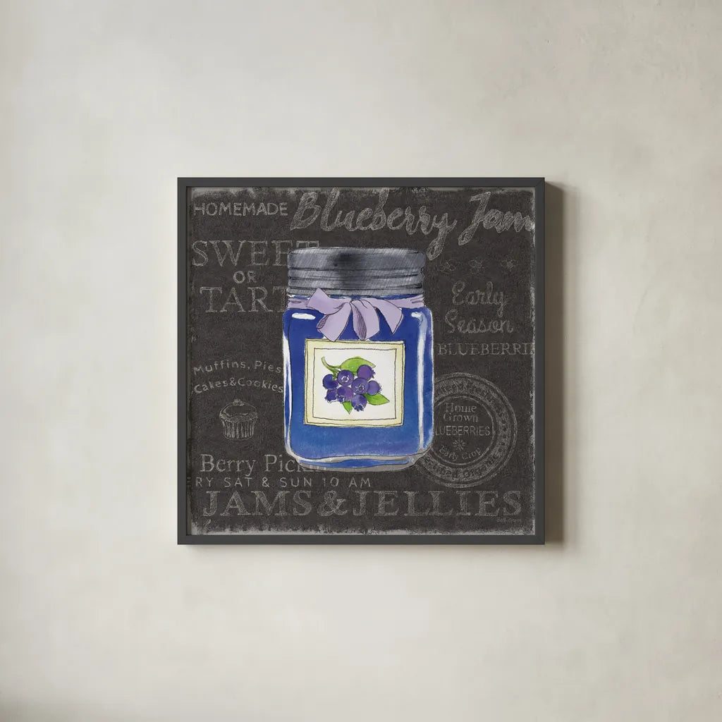 Canning Kitchen II black by Beth Grove. Shown in a sleek black glass frame for a contemporary gallery look. Available as an archival giclee rolled canvas, fine art paper, or poster print. SKU 32191a.