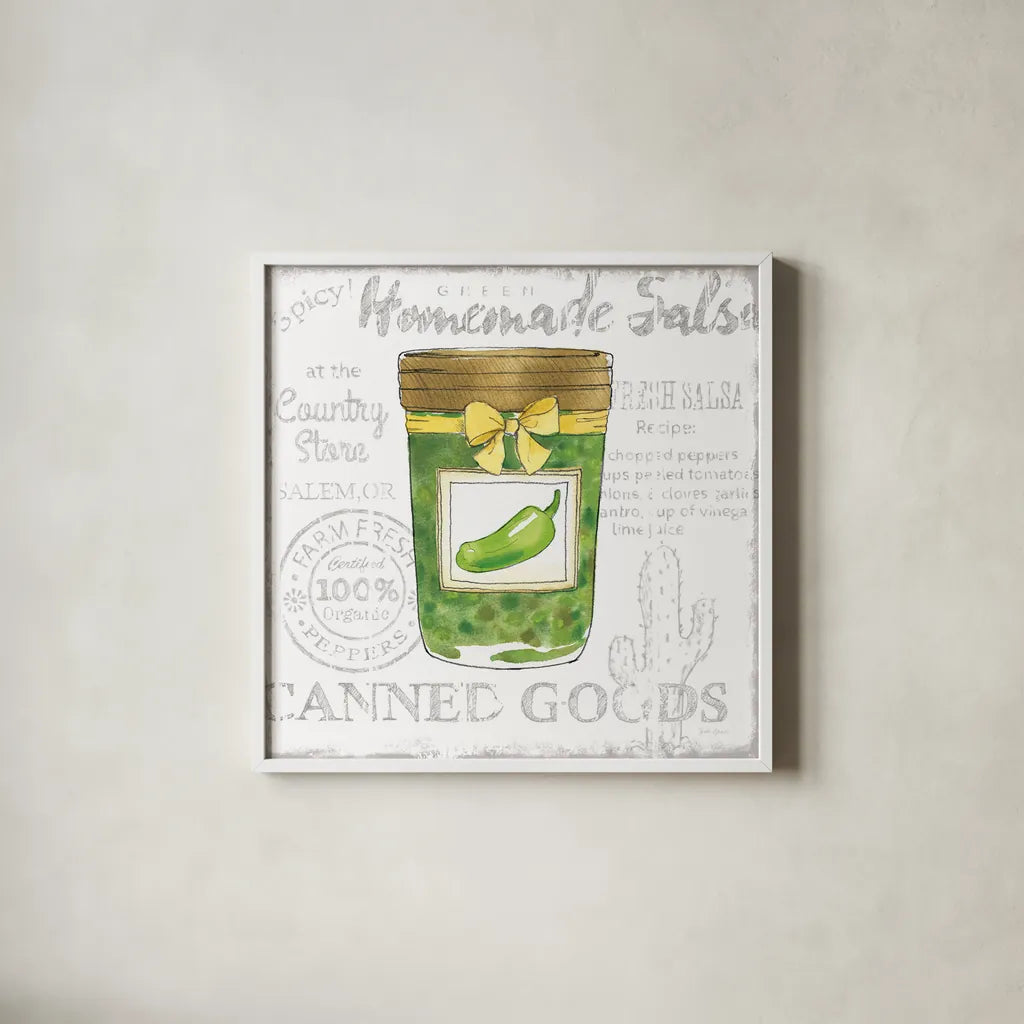 Canning Kitchen III by Beth Grove. Shown in a crisp white glass frame for a clean and minimalist style. Available as an archival giclee rolled canvas, fine art paper, or poster print. SKU 32188a.