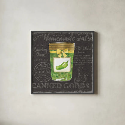 Canning Kitchen III black by Beth Grove. Shown in a sleek black glass frame for a contemporary gallery look. Available as an archival giclee rolled canvas, fine art paper, or poster print. SKU 32192a.