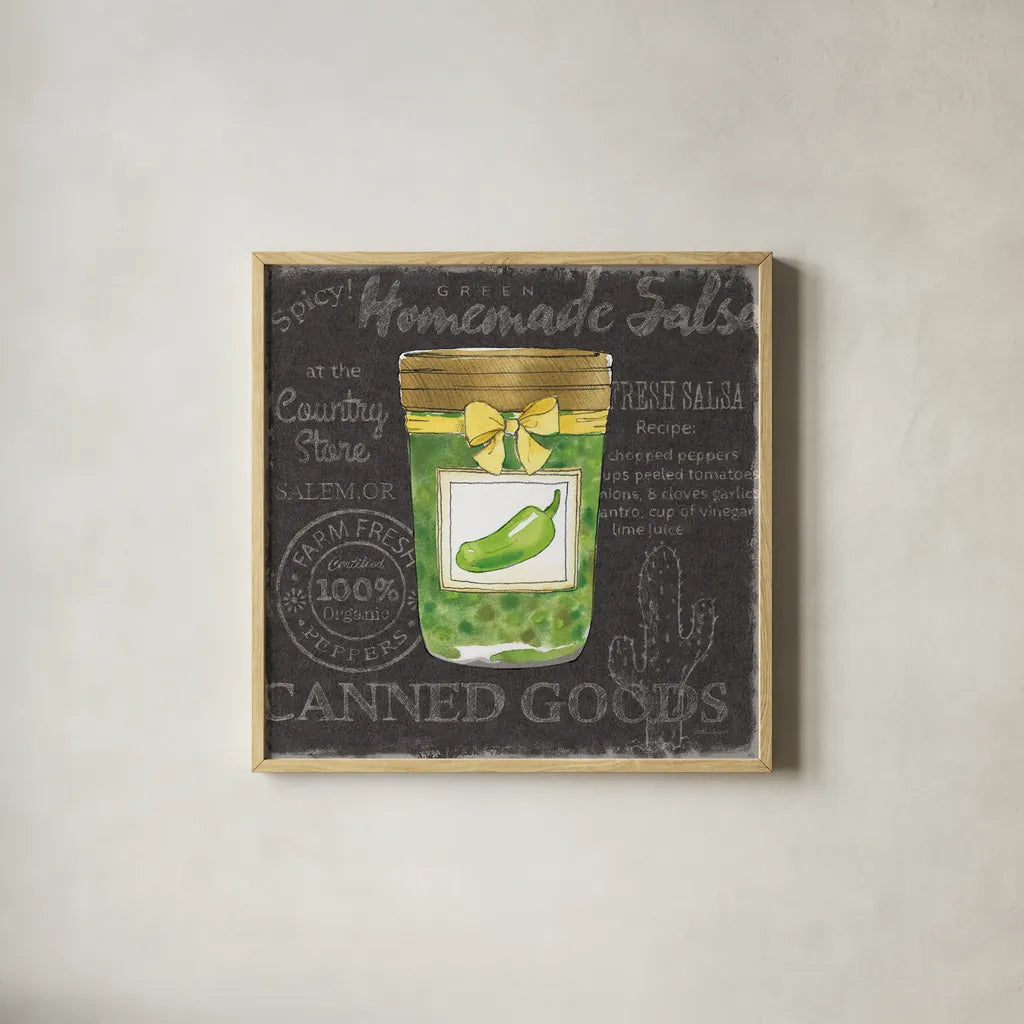 Canning Kitchen III black by Beth Grove. Shown in a natural wood glass frame for a timeless modern aesthetic. Available as an archival giclee rolled canvas, fine art paper, or poster print. SKU 32192a.