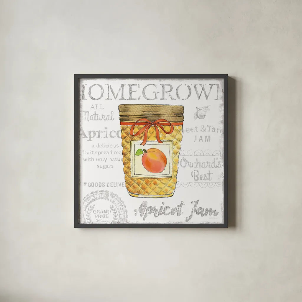 Canning Kitchen IV by Beth Grove. Shown in a sleek black glass frame for a contemporary gallery look. Available as an archival giclee rolled canvas, fine art paper, or poster print. SKU 32189a.