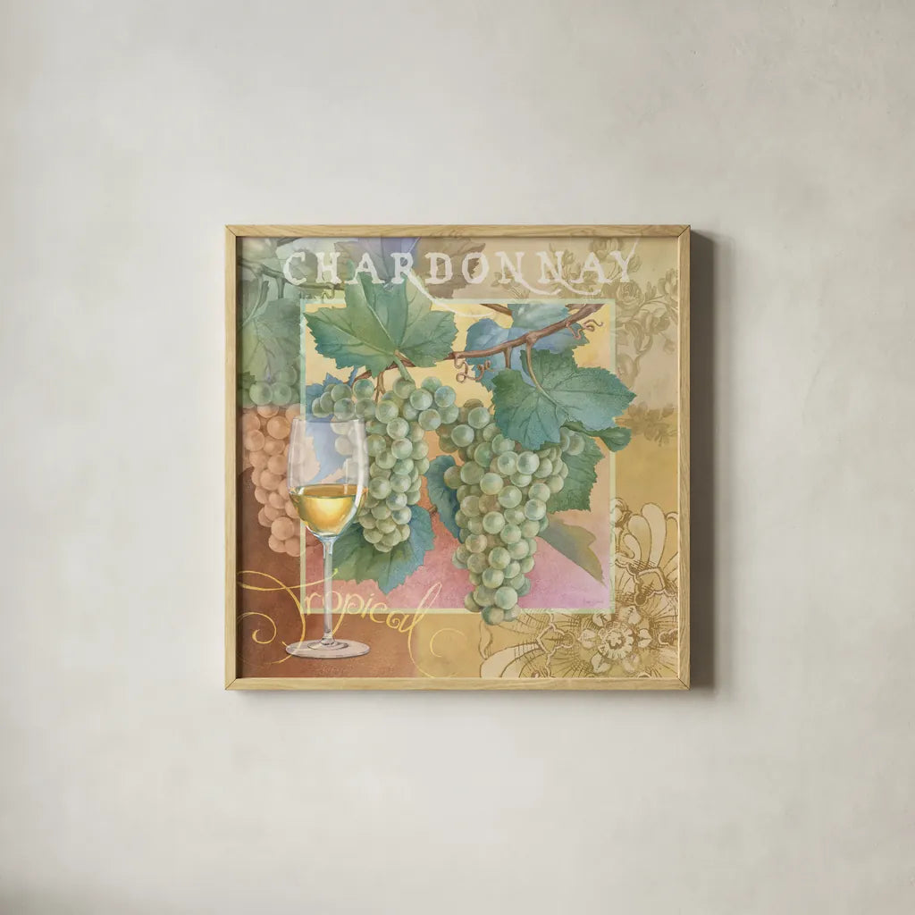 Chardonnay by Beth Grove. Shown in a natural wood glass frame for a timeless modern aesthetic. Available as an archival giclee rolled canvas, fine art paper, or poster print. SKU 29646a.