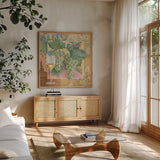 Chardonnay by Beth Grove. Shown in a natural wood frame in a cozy modern living room. Available as an archival giclee rolled canvas, fine art paper, or poster print. SKU 29646a.