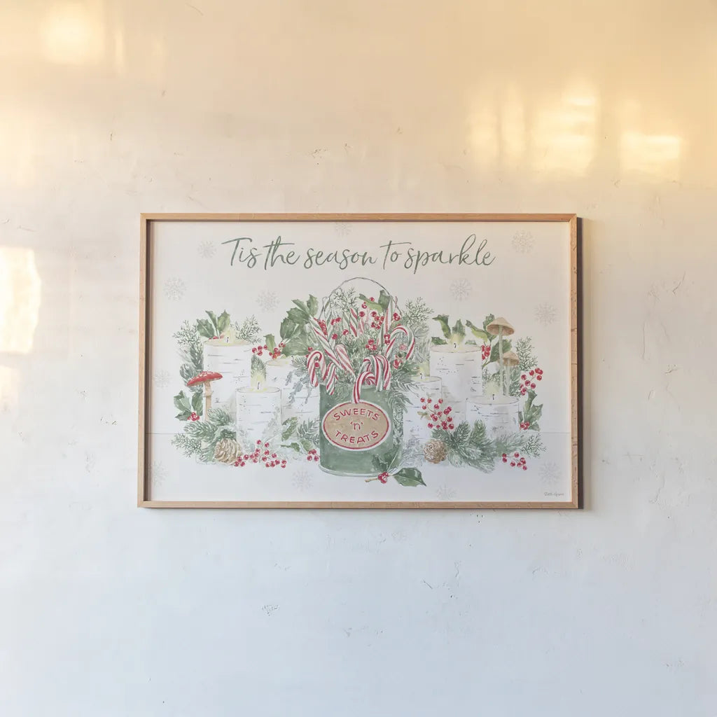 Christmas Charm I by Beth Grove. shown as a paper print in a natural frame. Available as a archival giclee rolled canvas, fine art paper, or poster print. SKU 83451i.