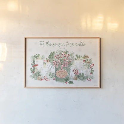 Christmas Charm I by Beth Grove. shown as a paper print in a natural frame. Available as a archival giclee rolled canvas, fine art paper, or poster print. SKU 83451i.