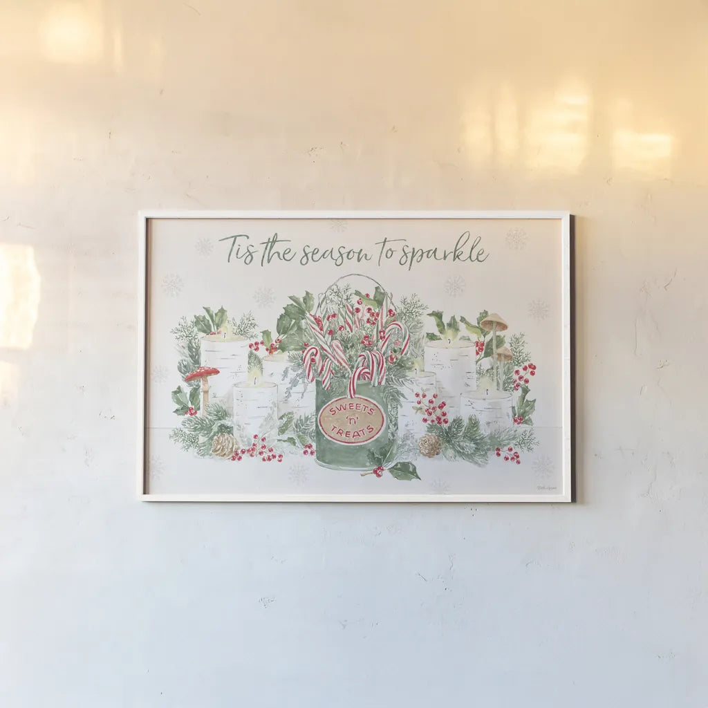 Christmas Charm I by Beth Grove. shown as a paper print in a white frame. Available as a archival giclee rolled canvas, fine art paper, or poster print. SKU 83451i.