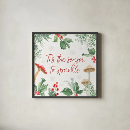 Christmas Charm IX by Beth Grove. Shown in a sleek black glass frame for a contemporary gallery look. Available as an archival giclee rolled canvas, fine art paper, or poster print. SKU 83459a.